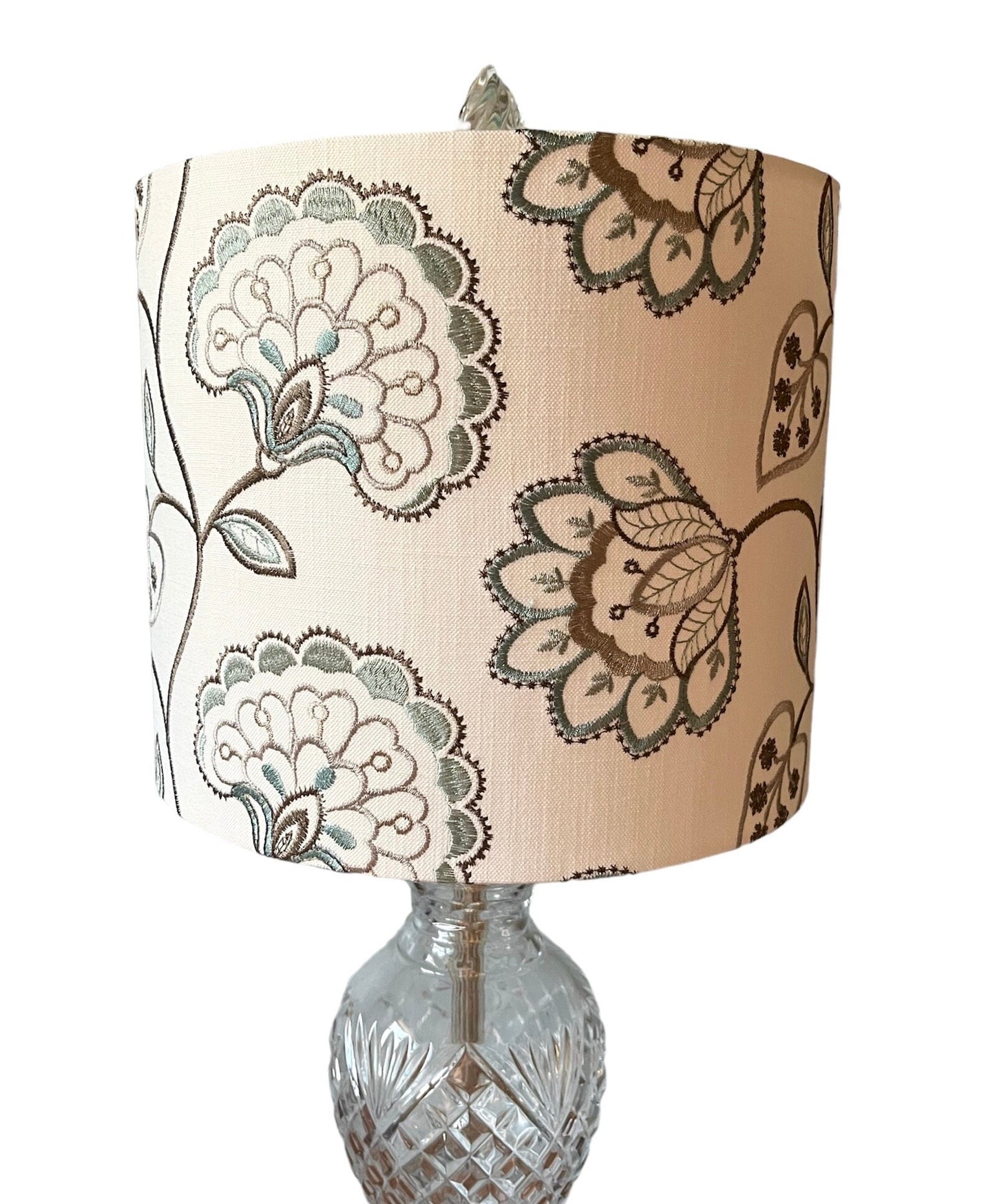 Teal Embroidered Floral Lampshade