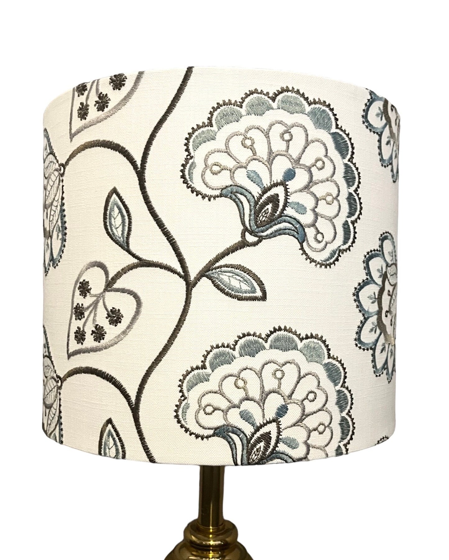 Teal Embroidered Floral Lampshade